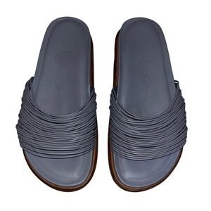 Wal & Pai Women's Blue-Gray Alcove Leather Slide Sandals Sz 39 Strappy Slip On